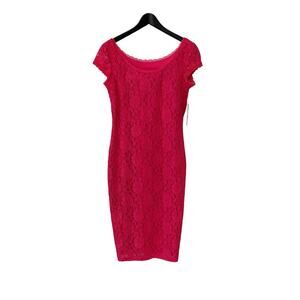 Laundry by Shelli Segal Pink Lace Bodycon Dress Size 4 Floral Lace, Cap Sleeve